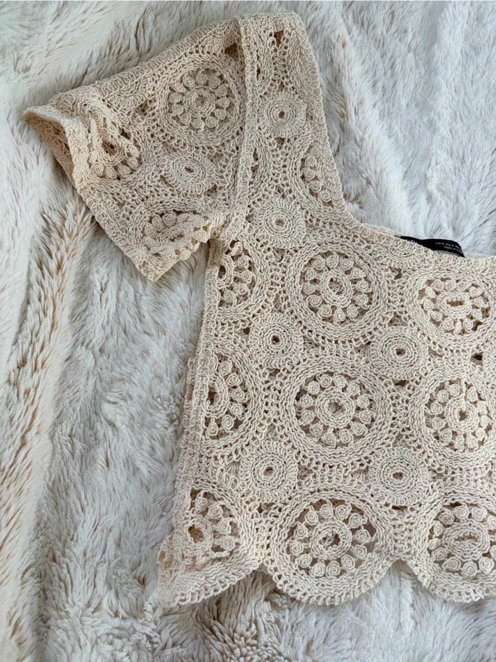 🤍 Zara Bohemian Embroidered Coastal Cowgirl Cottagecore Crochet Crop Top Size S - Picture 4 of 12